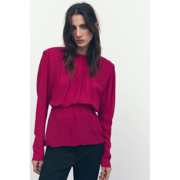 NWOT Zara Women's Fuchsia  Open Back Long Sleeve Blouse S | 8694/573 - Picture 3 of 7